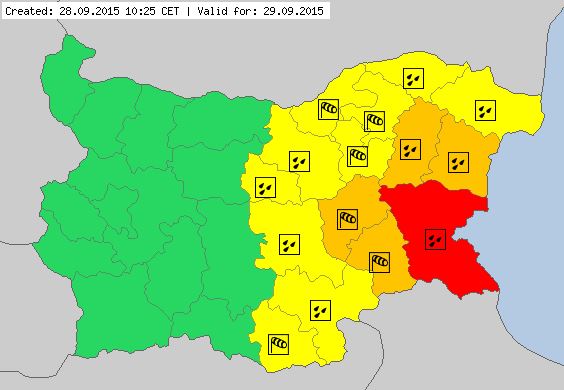 Снимка за Жълт код за дъжд и вятър в област Габрово на 29...